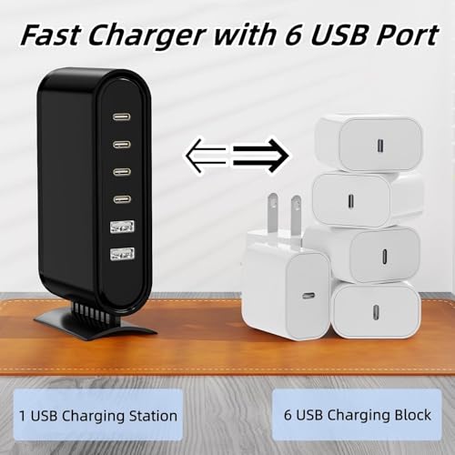 High-Power 80 W 6-Port USB Charging Hub – Rapid Multi-Device Power Station for i Phone 16/15/14 Pro/Mini, i Pad Pro & Samsung – Compact, High-Efficiency Charger for Families & Shared Spaces