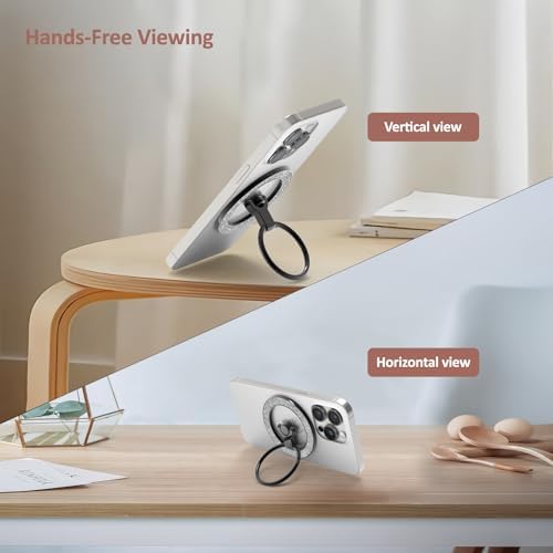 Glitter Black Mag Safe Phone Grip Stand – Stylish Magnetic Ring Holder for i Phone with 360° Rotational Flexibility, Effortless Hands-Free Functionality, and Universal Compatibility for All Mag Safe Devices – Lightweight and Durable Accessory for Everyday Convenience