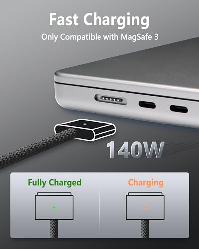 Magnetic USB-C Charging Cable (2 m) – Midnight Blue – Fast 3-in-1 Charge for Mac Book Air & Pro – Effortless Magnetic Connection, Durable Design for Ultimate Convenience – Perfect for Home & Office Use