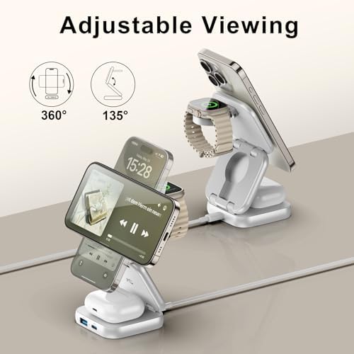 Revolutionize Your Charging Experience with AC Island 5-in-1 Portable Travel Wireless Charger – Fast 15 W Magnetic Stand for i Phone 16/15/14/13, Apple Watch & Air Pods, Includes 35 W Adapter, Ideal for On-the-Go Lifestyle and Enhanced Compatibility