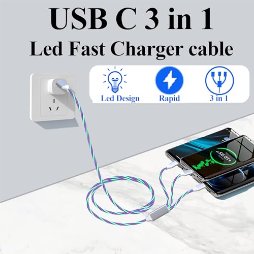 LED USB C Multi Charging Cable – 3-in-1 Fast Charging Solution with 3 A Power Delivery, 4 FT Length & Innovative LED Indicator for Type C, Micro USB & Apple Devices – Durable, Tangle-Free Design Perfect for Home, Office & Travel Use