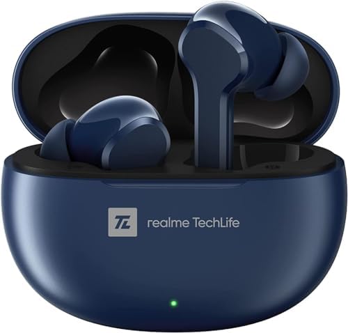 realme Tech Life Buds T100 – High-Performance Bluetooth 5.3 Earbuds with IPX5 Water Resistance, 28 Hours Playback, and Ergonomic Comfort for Active Lifestyles – Perfect for Workouts and Daily Use (Blue)