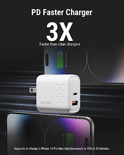VOLTME 35 W Dual USB-C Wall Charger – Compact Fast Charging Power Adapter with PPS Technology for i Phone 14/13, Mac Book Air, i Pad Pro & Galaxy Devices – Portable & Foldable for Home, Office, and Travel Power Needs