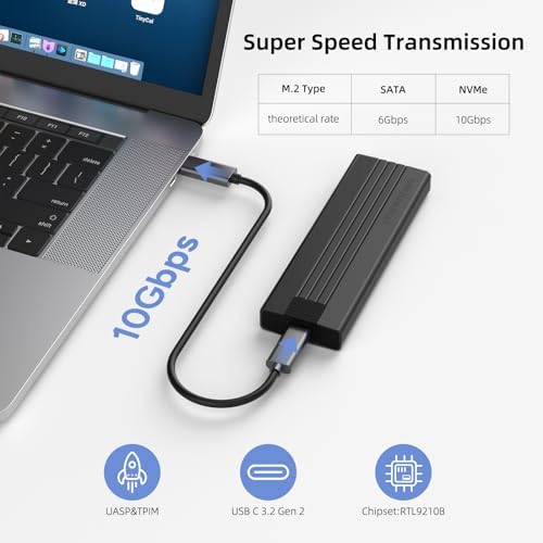 High-Speed M.2 NVMe SSD Enclosure – Tool-Free USB 3.2 Gen 2 Adapter for 2242/2260/2280 Drives, Supports M & B&M Keys, Up to 8 TB Storage Capacity – Effortless External Solid State Drive Solution with Enhanced Data Transfer Speeds and Durability