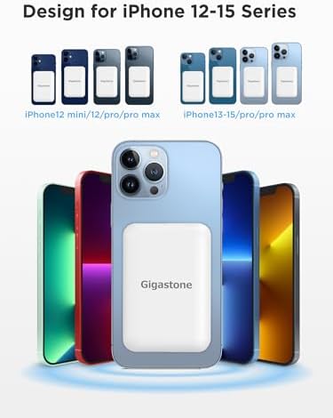 Gigastone 5000 m Ah Magnetic Wireless Power Bank – Ultimate Portable Charger with Type-C Fast Charging for i Phone 12/13/14/15 – Effortless Magnetic Alignment and Lightweight Design for On-the-Go Charging Solutions