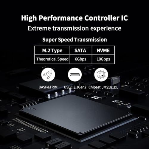 SSK Aluminum M.2 to USB NVMe SATA SSD Enclosure – High-Speed Tool-Free Reader for 2242, 2260, 2280 Drives | USB 3.2 Gen 2 Adapter with UASP Support for Enhanced Performance and Compatibility – Perfect for Fast Data Transfer and Reliable Storage Solutions