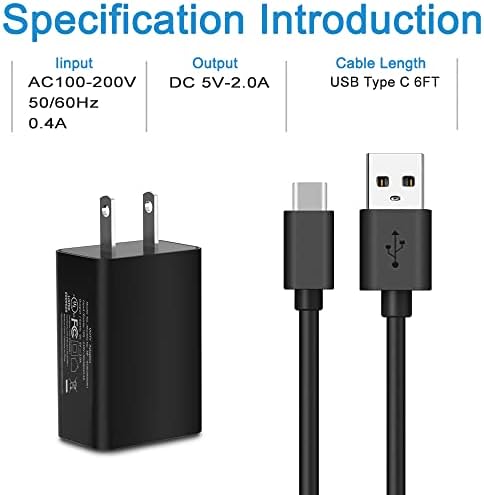 USB Type C Fast Charging Wall Charger for Kyocera Dura Force Pro 2 E6910 E6920 & Duraxv Extreme E4810 – 6 FT Power Cable with 5 V 2 A Output for Superior Performance and Portability – Ideal for Active Lifestyles and Reliable Everyday Use