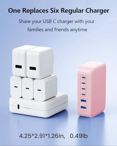 200 W USB C Charging Hub with 6 Ports – Ga N IV Foldable Wall Charger for Rapid Device Power-Up, PD 65 W Laptop Charger for Mac Book Pro, Dell, i Phone 16/15, i Pad, Galaxy & Steam Deck – Compact & Travel-Friendly Fast Charging Solution