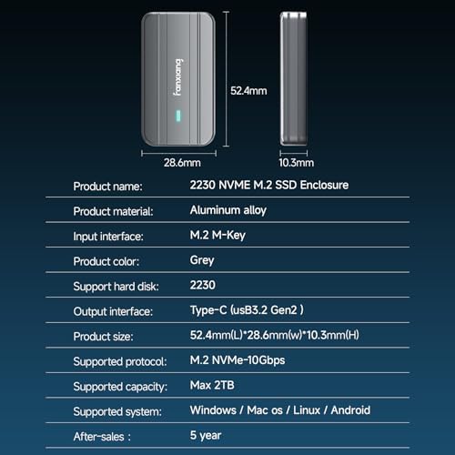 Ultra-Fast USB 3.2 Gen 2 M.2 NVMe SSD Enclosure – Versatile Adapter for 2230 Size Solid State Drives, Supports M & B&M Keys, Portable External Drive Case for Effortless Data Transfer and Storage Expansion, Ideal for Professionals and Tech Enthusiasts, MP83 Model