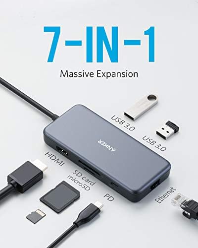 Anker 7-in-1 USB C Hub Adapter – Ultimate Connectivity Solution with 4 K HDMI, 60 W Power Delivery, Gigabit Ethernet, Dual USB 3.0 Ports, and SD/micro SD Readers for Mac Book Pro and More – High-Speed, Durable, and Efficient Accessory for Modern Laptops