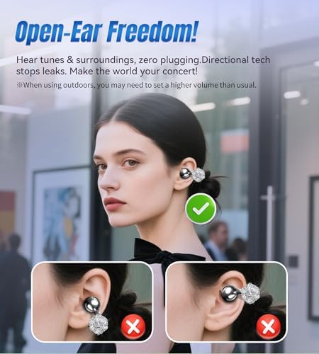 Chic Wireless Bluetooth 5.4 Earbuds with Fashionable Detachable Flower Earrings – Stylish Open Ear Headphones for Women, Waterproof IPX5 Rated, 50-Hour Playtime, Ideal for Festivals, Parties, and Unique Gift Giving (White)