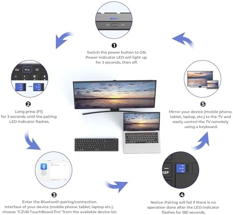Upgrade Your Setup with the CZUR Ultra Slim Rechargeable Bluetooth Keyboard & Touchpad – Wireless Versatility for Mac, Windows, PC, Laptop, Tablet, and Smart TV, Effortless Navigation and Enhanced Productivity for Every Tech Enthusiast