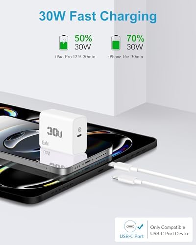 Unleash Rapid Power with the 2025 Advanced 30 W USB-C Wall Charger Duo – Fast Charge Your i Phone 16, i Pad Air, Air Pods, and Apple Watch with Dual 6 FT Heavy-Duty Cables for Maximum Versatility, Engineered for Safety and Efficiency.