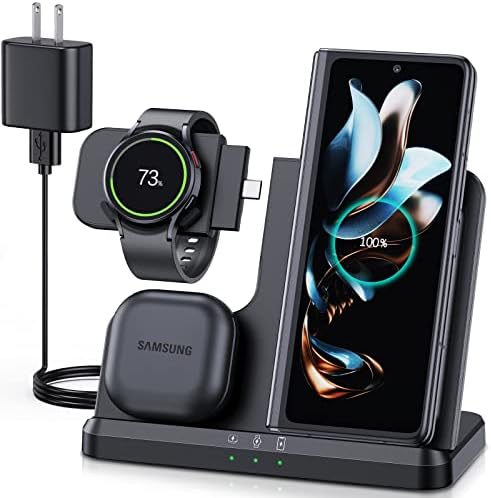 Samsung 3-in-1 Wireless Charging Station for Galaxy Devices – Fast Charge Compatible with S25 Ultra, S24, S23, S22, S21 Plus, Z Fold/Flip Series & Galaxy Watch 7/6/5 Pro/4/3 – Stylish, Compact Design with Safety Features for Efficient Power Delivery