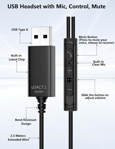 Professional Over-Ear USB Headset with Superior Noise Cancellation & Mute Mic | 8.2 FT Wired Earphones for Seamless Communication | Ideal for Mac, Chromebook, Laptop & Desktop Use | Perfect for Zoom Meetings, Office Calls, and Online Learning | Comfort-First Design for All-Day Listening | Enhance Audio Clarity and Focused Conversations