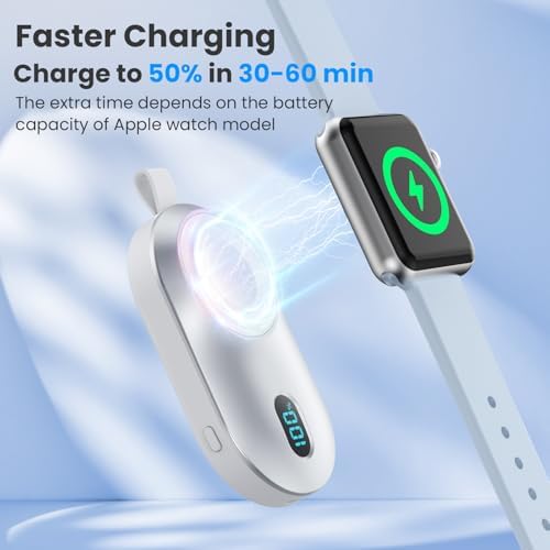 Portable Magnetic Wireless Charger Duo for Apple Watch – 2800 m Ah High-Speed Charging Power Bank for All Series (1-10, SE, Nike, Ultra) – Sleek Black & White Design for Ultimate Portability and Active Lifestyles
