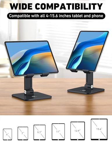 Revolutionize Your Workspace with the OCYCLONE Foldable Tablet Stand – Adjustable Holder for i Pad, Kindle, and Smartphones (4-15.6″) – Portable Desk Accessory for Home and Office – Ergonomic Design Enhances Comfort and Productivity – Sleek Black Finish for Modern Aesthetics – Perfect for Video Calls, Reading, and Entertainment