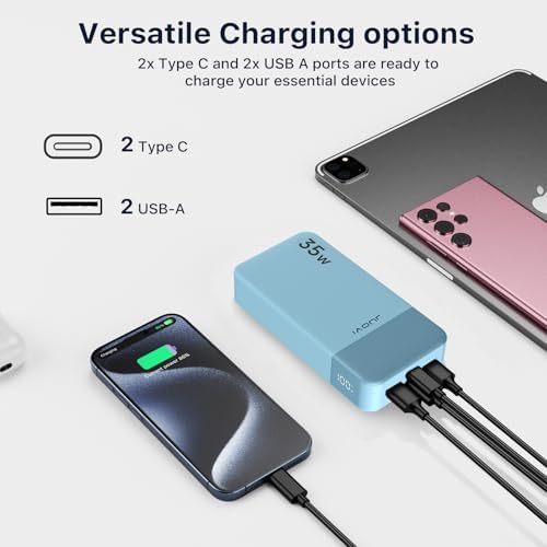 High-Speed 35 W USB-C Portable Charger – 20,000 m Ah Power Bank with QC4.0 & PD3.0 for Rapid Charging of Mobile Phones, Tablets, & Bluetooth Devices – Ultimate Compatibility & Convenience in Sleek Blue Design