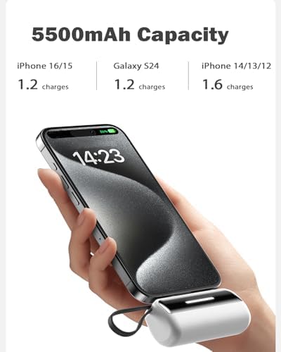 Compact Dual-Pack Portable Power Bank 5500 m Ah with Built-in Cables and Stand – 22.5 W Fast Charger for i Phone 16/15/14, Samsung Galaxy & Android Devices – Lightweight Travel Essential for Quick Charging and Easy Portability – Smart LED Display for Battery Life Monitoring