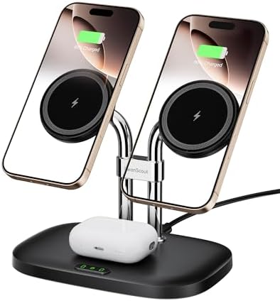 Revolutionary Dual Magnetic Wireless Charger for i Phone 16, 15, 14, 13, 12 & Air Pods Pro 2 – Ultra-Fast Charging Station with Enhanced Compatibility & Sleek Design (White) – Simplify Your Charging Experience with Secure Magnetic Alignment and Cable Clutter Reduction