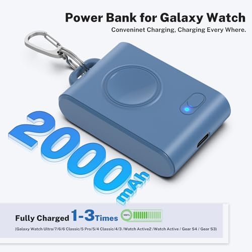 Portable 2-in-1 Watch Charger for Galaxy Watch 7 Ultra – 2000 m Ah High-Capacity Samsung Charger with Keychain for Galaxy Watch Series & Gear S3 – Fast Charging & Enhanced Portability for On-the-Go Power Solutions