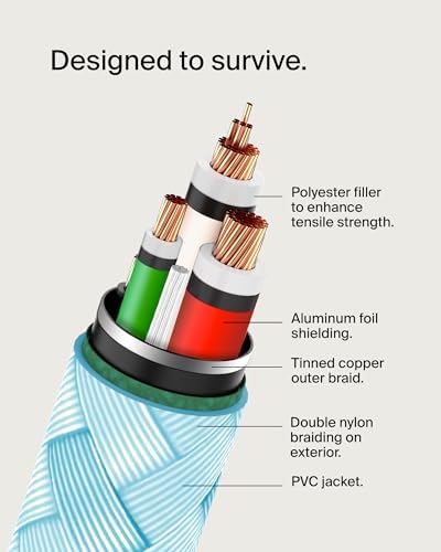 Belkin Boost Charge Braided USB-C to USB-C Cable – 1 m (3.3 ft) Durable Fast Charging Cable for i Phone, Galaxy, Nintendo Switch 2, i Pad Pro, and Pixel – Tangle-Free Design with 480 Mbps Data Transfer – Ultimate Universal Compatibility for All Your Devices