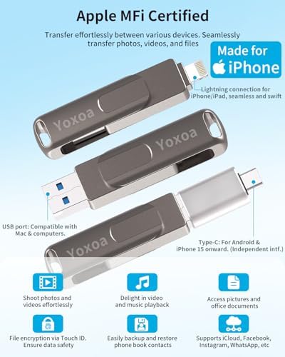 Unlock Ultimate Storage: MFi Certified 512 GB Flash Drive for i Phone & i Pad – High-Speed Data Transfer & Backup Solution for i OS, Android, and PC (Sleek Silver) – Effortless File Sharing & Memory Expansion