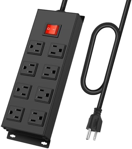 HHSOET Heavy-Duty Metal Magnetic Power Strip with 8 Outlets and 6 FT Cord – Ultimate Surge Protection for Gaming and Workstations, Wall-Mountable Design for Enhanced Organization and Device Safety, Black