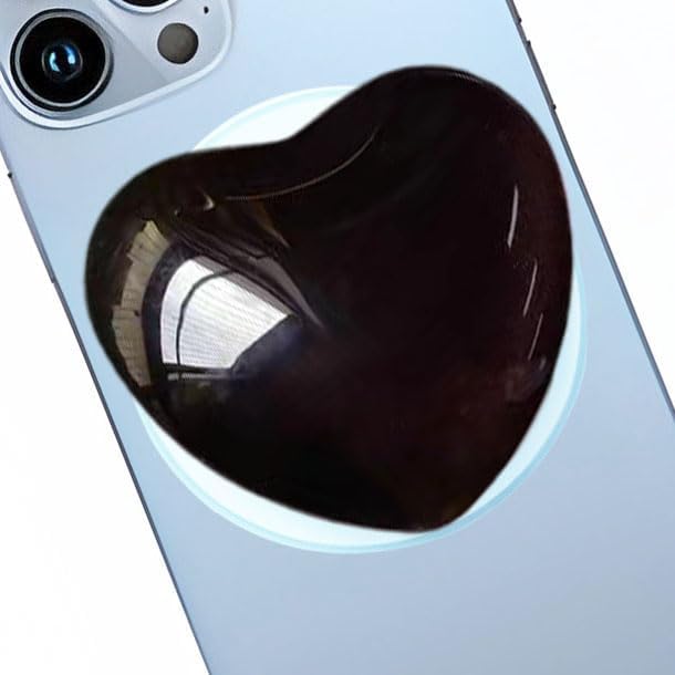 Stylish Black Heart Magnetic Phone Grip with Mag Safe Compatibility – Elegant 3 D Glass Phone Stand for i Phone, i Pad, Kindle – Includes Mag Safe Adapter – Trendy Aesthetic Phone Charm for Women – Ultimate Grip and Convenience for Effortless Use