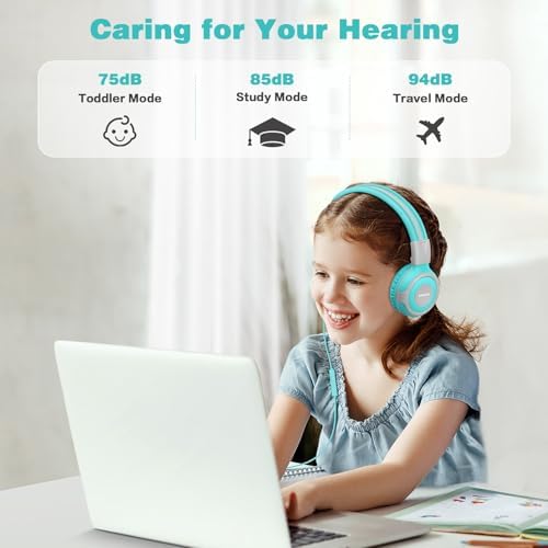Chic Pink SIMOLIO Kids Headphones with Microphone – Volume-Limited Wired Design for Safe Listening – Adjustable Sound Levels (75/85/94 d B) for Hearing Protection – Perfect for School, Travel, and Home Use – Durable and Comfortable Fit for Active Young Listeners – Compatible with Smartphones & Tablets for Versatile Use