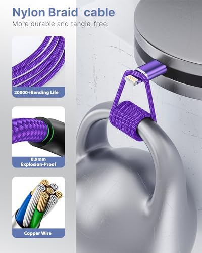 Aioneus 1 ft Apple Certified Lightning Cable – High-Speed USB A to Lightning Charger for i Phone 14/13/12/11 Pro Max/XR/XS/8/7 Plus/6/SE – Durable Nylon Braided Design for Tangle-Free Portability and Enhanced Charging Efficiency