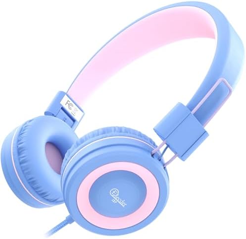 ELECDER i37 Foldable Kids Headphones – Lightweight, Adjustable On-Ear Wired Headphones in Vibrant Peach/Purple for School, Travel & Home Learning – Perfect Audio Companion for Young Learners & Teens with Comfortable Fit and Universal Device Compatibility