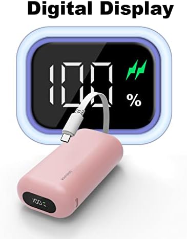 Ultra-Compact 10,000 m Ah Fast Charging Power Bank with Integrated USB-C Cable – Essential Portable Charger for i Phone 15, Samsung Galaxy S23, Note20, and More – LED Display for Easy Battery Monitoring and Enhanced Compatibility