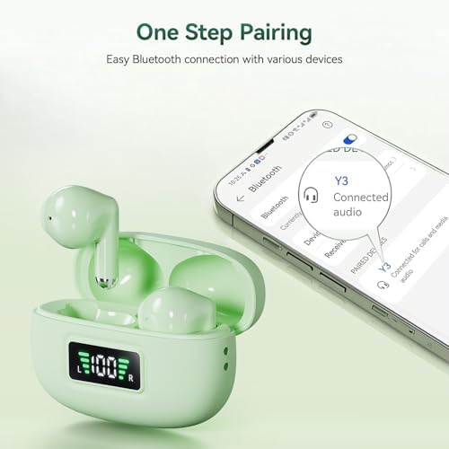 ACEMO Mint Green Bluetooth 5.4 Wireless Earbuds – Unmatched 30-Hour Playtime, Enhanced ENC Noise Cancelling Mic, Immersive Deep Bass, LED Charging Case, IPX5 Waterproof Design – Perfect for i OS, Android, Laptops – Stylish Comfort for Active Lifestyles