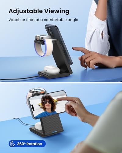 CIYOYO 3-in-1 Fast Wireless Charging Dock – Streamlined Power Hub for i Phone 16/15/14/13/12/SE, Apple Watch Series 9/8/7/6/SE/5/4, and Air Pods Pro/3/2 – Maximize Charging Efficiency with Innovative Safety Features and Sleek Aesthetic Design for Modern Living