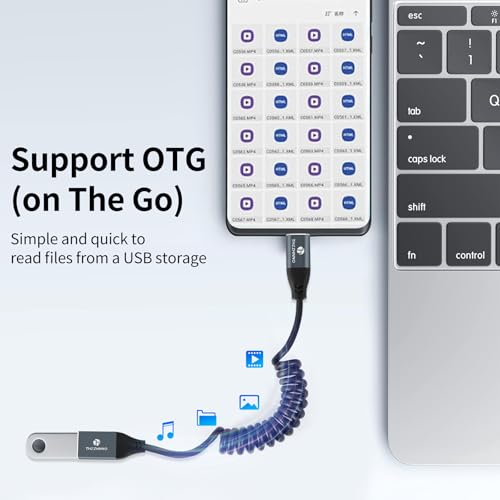 Retractable Coiled USB B to USB C Cable for High-Speed Data Transfer – 5 Gbps Compatibility with Mac, PC, Laptops, MIDI Keyboards, and DJ Controllers – Adjustable Length from 0.75 FT to 3.3 FT for Effortless Connectivity and Organization