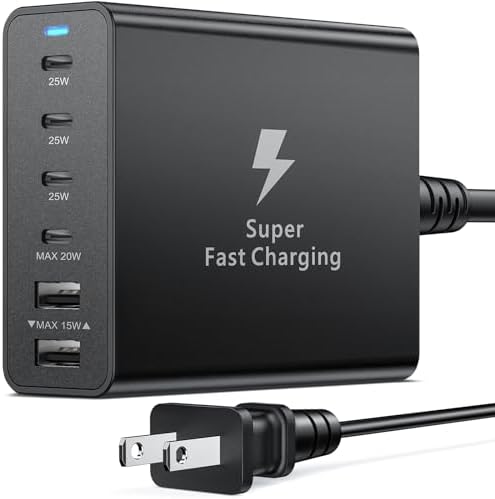 Costyle 125 W 6-Port USB C Charger Block – Ultra-Fast Multiport Charging Station for Samsung Galaxy S25/S24/S23, Z Fold, Flip, and Tab Devices – Versatile Type C Power Adapter with Enhanced Safety Features for Home and Travel