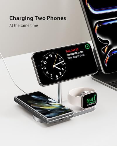 Sleek Aluminum Alloy 3-in-1 Magnetic Wireless Charging Station for Apple Devices – Fast 5 W Charger for i Phone 16/15/14/13/12, Apple Watch 9/8/7/SE & Air Pods – Ideal Travel Accessory for Clutter-Free Charging Solutions