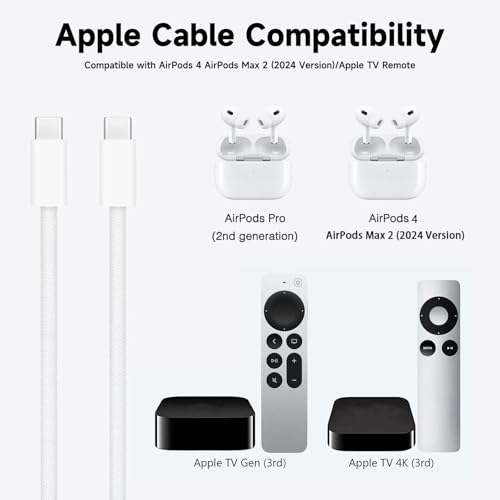 2 Pack 6FT AirPods 4 USB C Cable 20W Wall Charger for AirPods 4 Gen, AirPods Pro 2 2nd, AirPods Max 2 (2024), Apple TV Remote 3/4rd gen,TV 4K/Siri Remote 3 gen, iPhone 15/16,Pro Max,Plus Charging Cord – Enhanced Compatibility and Speed