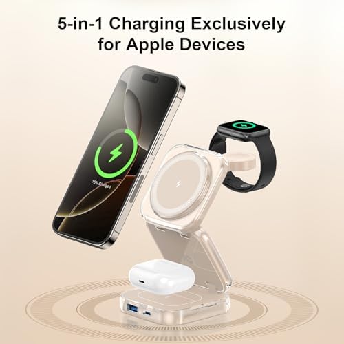 Revolutionize Your Charging Experience with AC Island 5-in-1 Portable Travel Wireless Charger – Fast 15 W Magnetic Stand for i Phone 16/15/14/13, Apple Watch & Air Pods, Includes 35 W Adapter, Ideal for On-the-Go Lifestyle and Enhanced Compatibility