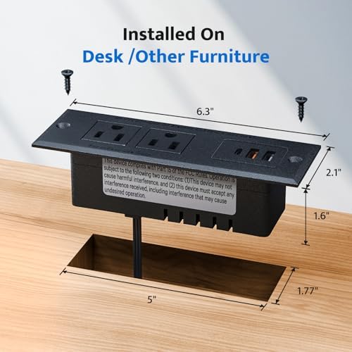 DOACE Space-Saving Recessed Power Strip with USB-C Fast Charging – Dual AC Outlets & Three USB Ports, 6 ft Cord for Effortless Connectivity in Home & Conference Settings – Clutter-Free, Efficient Power Solution for Modern Workspaces