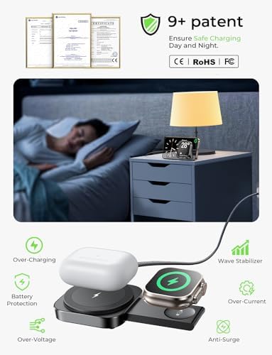 LISEN Mag Safe Charger Stand – Ultimate Wireless Charging Solution for i Phone, Apple Watch & Air Pods – Travel-Friendly Minimalist Design with Enhanced Compatibility & Speed – Durable Non-Slip Base for Secure Charging – Perfect for Home, Office & On-the-Go