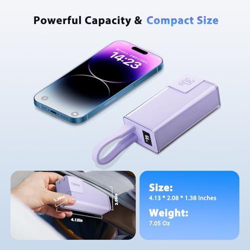 Miady 10000 m Ah Portable Charger with Built-in Foldable Wall Plug – PD 30 W Fast Charging Power Bank with USB-C Cable & LED Display – Lightweight Travel Essential for i Phone & Galaxy Smartphones in Stylish Cream Blue – Ultimate On-the-Go Charging Solution