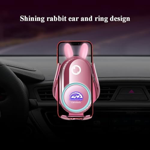 Charming Pink Rabbit Wireless Car Charger Mount – Effortless Auto-Clamping Phone Holder for i Phone 15, 14, 13, 12 & Samsung S24, S23, S22 – Whimsical Air Vent Accessory with Rapid Charging and Universal Fit Features