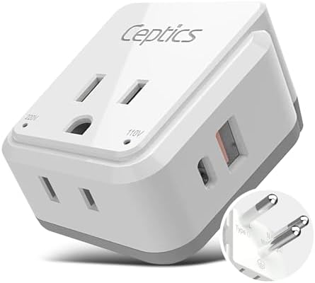 Compact Travel Power Adapter Set for Brazil, Peru & Chile – 20 W Dual USB & USB-C Charger with 2 USA Sockets – Fast Charging with Type C & N Attachments – Portable Plug Converter for Global Travelers – Stay Connected Anywhere