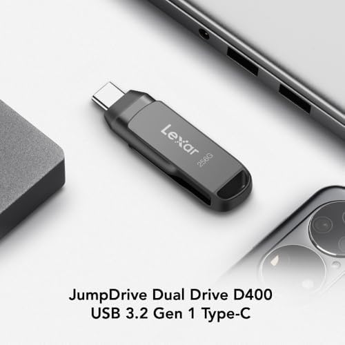 Lexar 256 GB Dual Drive D400 – High-Speed USB 3.2 Type-C & Type-A Flash Drive for Seamless Photo Backup and Storage Expansion, Perfect for i Phone 15 Users, Swivel Design with Durable Metal Housing, Up to 130 MB/s Transfer Rates for Effortless File Management and Enhanced Device Compatibility