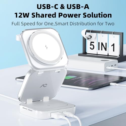 Revolutionize Your Charging Experience with AC Island 5-in-1 Portable Travel Wireless Charger – Fast 15 W Magnetic Stand for i Phone 16/15/14/13, Apple Watch & Air Pods, Includes 35 W Adapter, Ideal for On-the-Go Lifestyle and Enhanced Compatibility