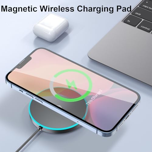 Enhance Your Charging Experience with the Premium 15 W Mag Safe Wireless Charger – LCD Display, Magnetic Fast Charging Pad for i Phone 12-16 Series, Sleek Glass Design, USB-C Port, Perfect for On-the-Go Power Solutions