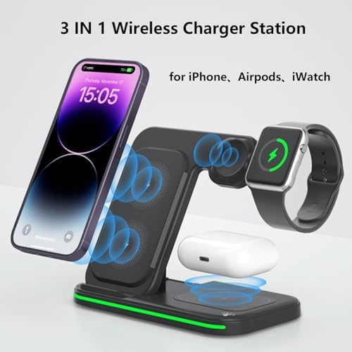 All-in-One Wireless Charging Station for Apple Devices – 15 W Fast Charger for i Phone 16 Pro Max, Apple Watch Series 9-3, and Air Pods Pro – Sleek Design for Home & Office Convenience, Enhanced Compatibility and Speed