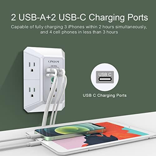 QINLIANF 5-Outlet USB Wall Charger with Surge Protection – 4 USB Ports (4.8 A Total) Power Strip Extender, 3-Sided Design for Easy Access, 1680 J Surge Defense, Compact Multi-Plug Adapter for Home, Travel, and Office Use – Elevate Your Charging Experience with Versatile Compatibility and Safety